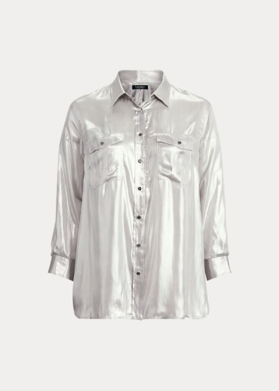 Camisa Ralph Lauren Mujer Plateados - Metallic Patch Pocket - XWMUR5863